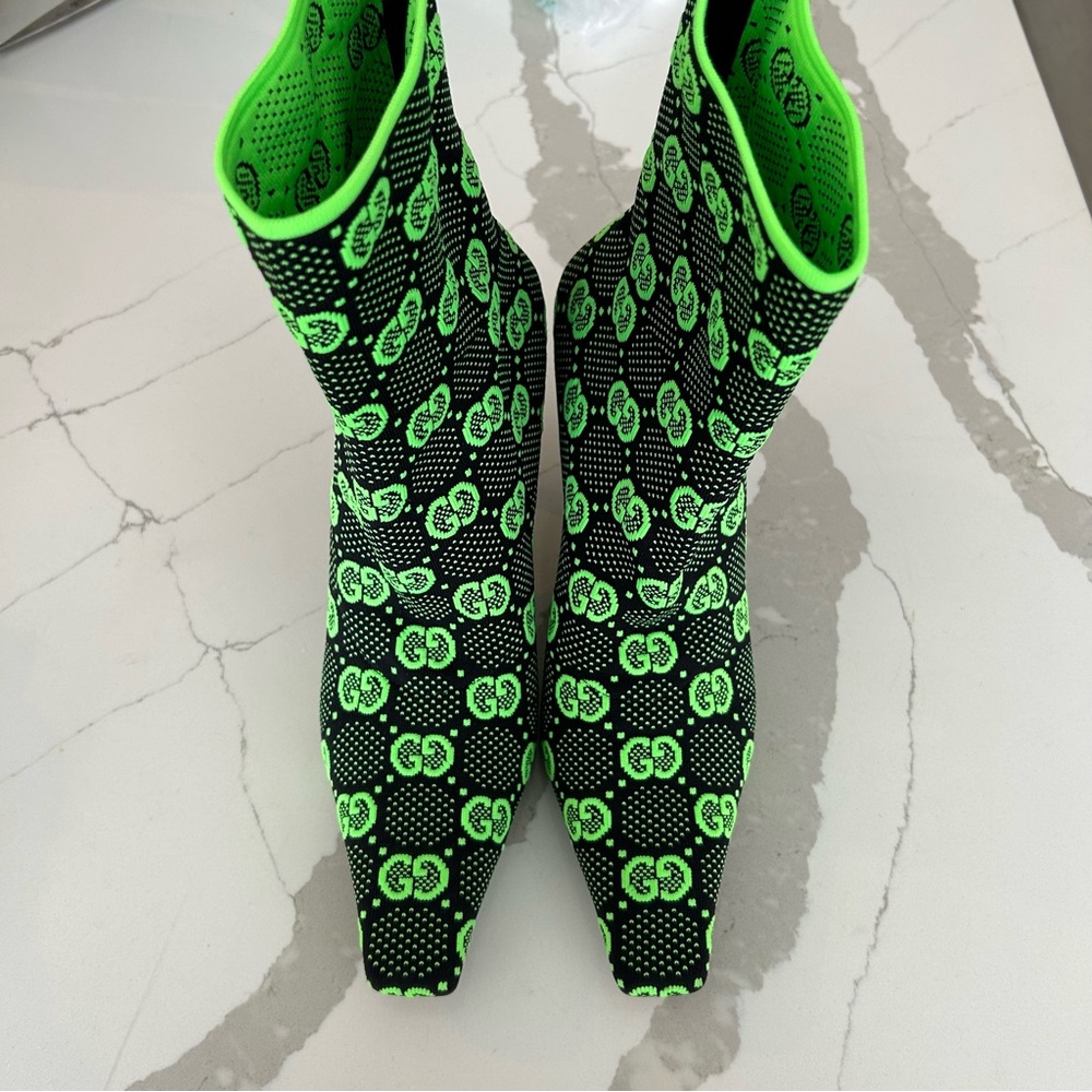 GUCCI GG Knit Ankle Boots Green 40 - Picture 3 of 6